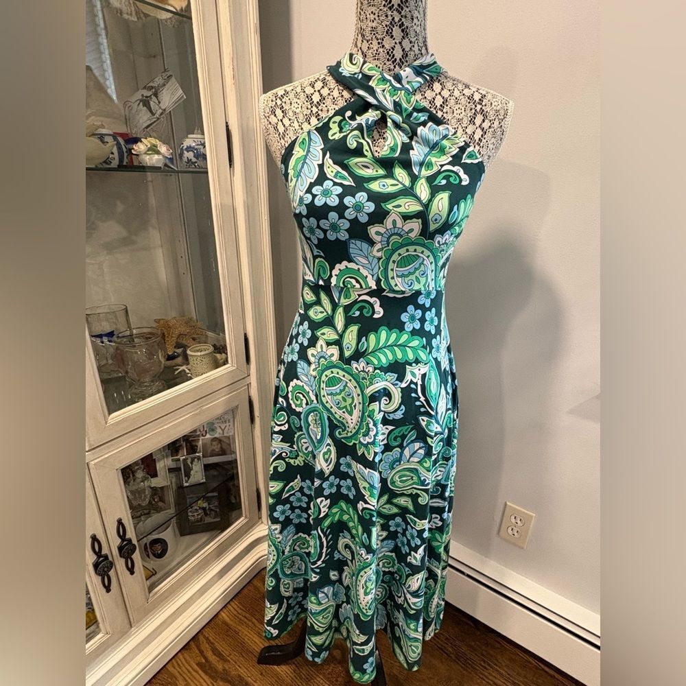 LOFT Beautiful Teal and Blue Floral Dress